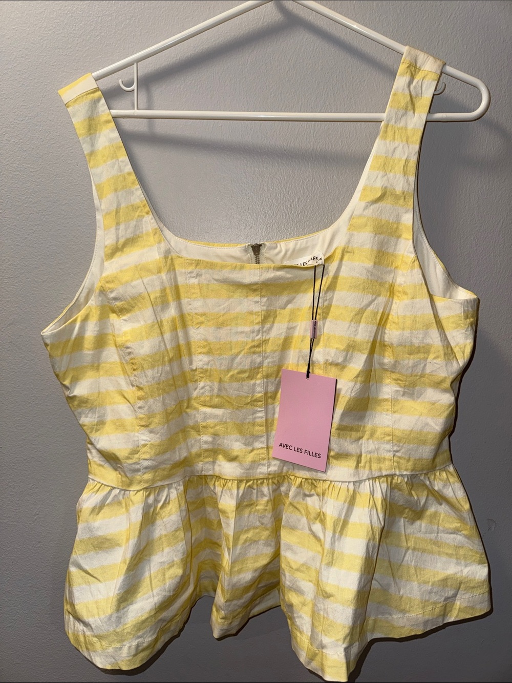 Avec Les Filles Yellow and White Striped Peplum One-Piece - XL
